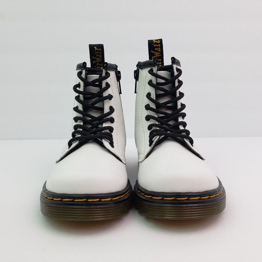 Dr Doc Martens 1460T Toddler Girls Size 8 White Leather Lace Up Combat Boots - Picture 6 of 12